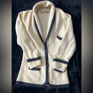 Perry Ellis portfolio wool shawl collar cardigan sweater white gray